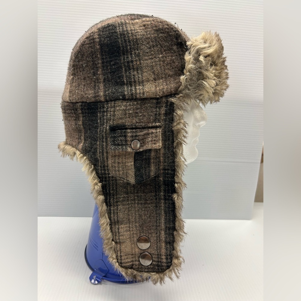 Woolrich Hunting Winter Trapper Hat Ear Covering Faux Fur SZ M Plaid - Picture 8 of 12